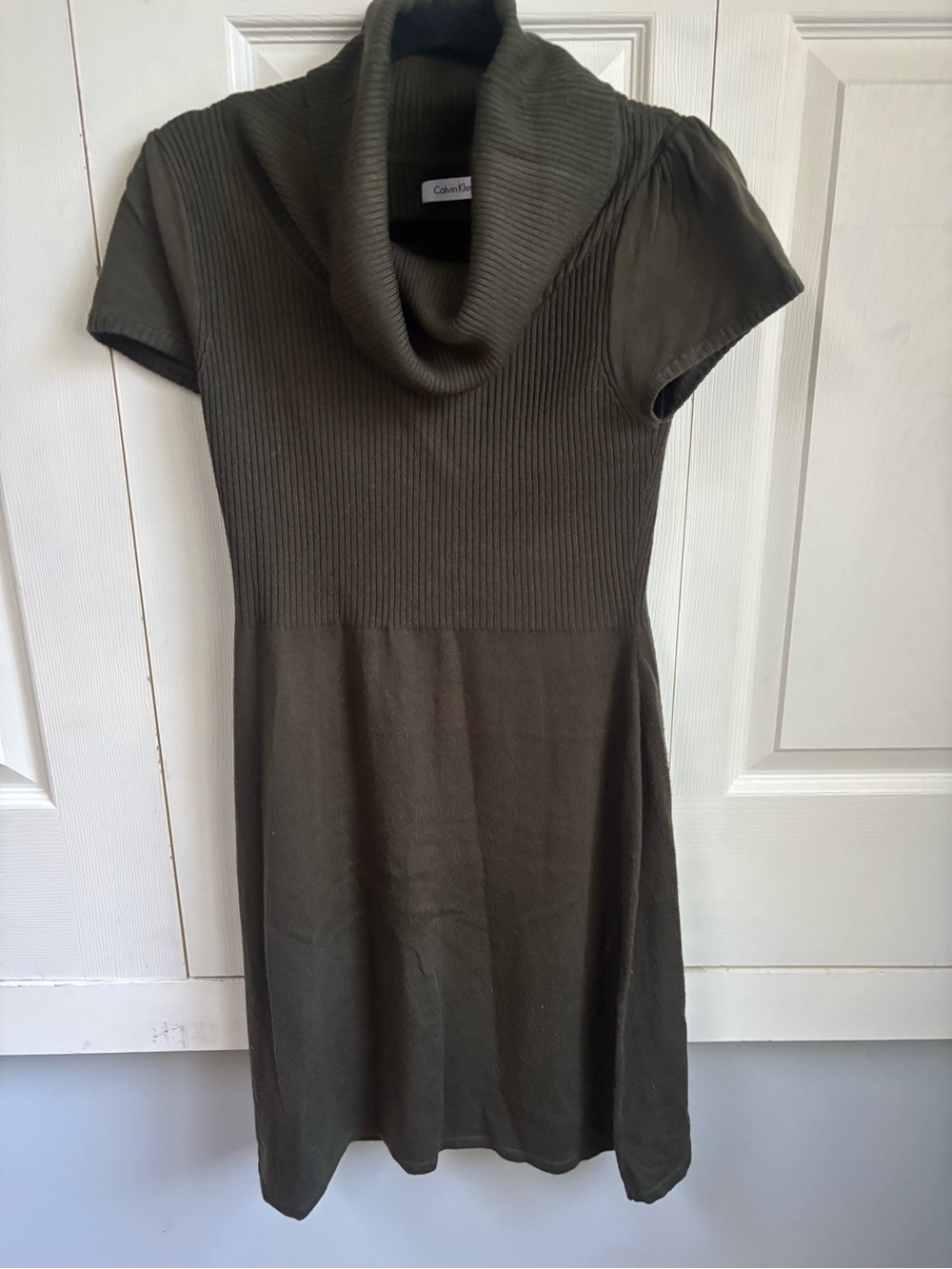 Calvin Klein Olive Green Cowl Neck Knit Dress